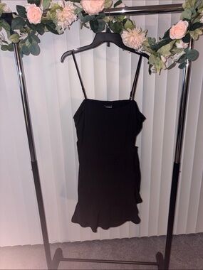 Express Black Mini Spaghetti-Strap Dress with Side Tie (bow)